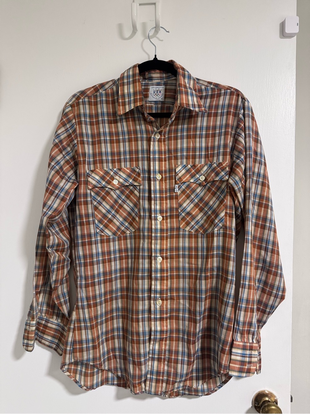 Vintage Levi’s 1980s Olympic Men's Brown Plaid Button-Up Shirt size M vnt nice